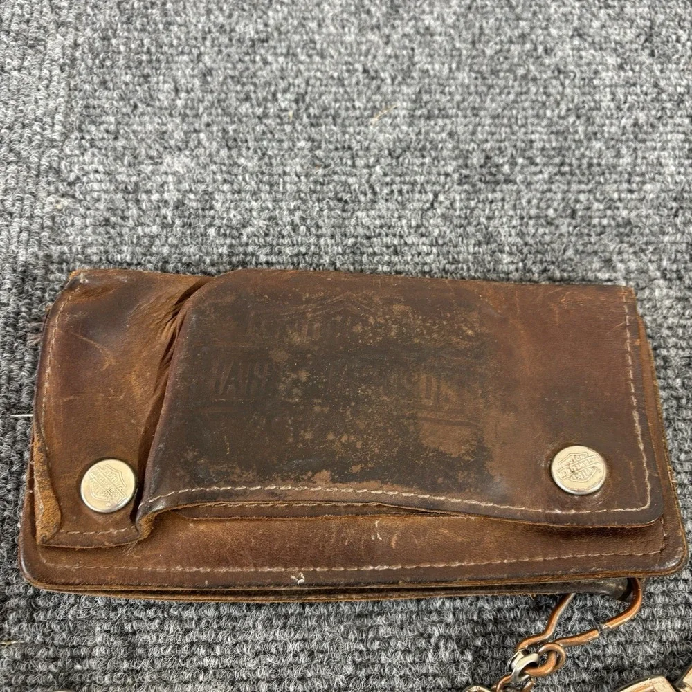 Vintage 90s Harley Davidson Leather Wallet And Willie-G Skull Chain H-D 90s